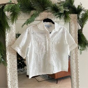 HILL HOUSE • annette button up short sleeve eyelet top